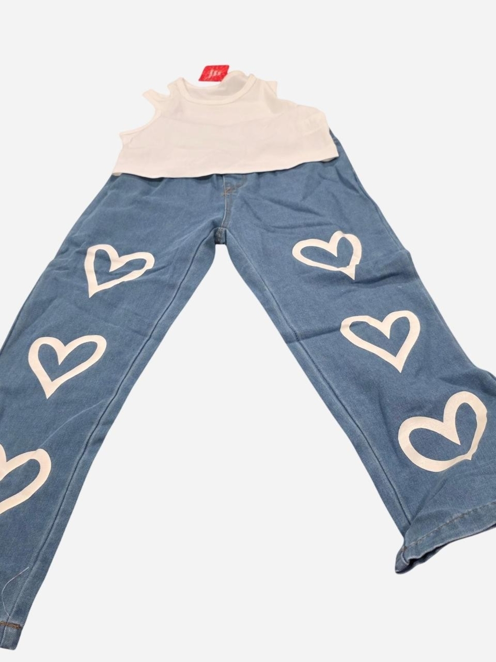 PatPat White Tank Top with Blue Heart Print Pants Kids Matching Set